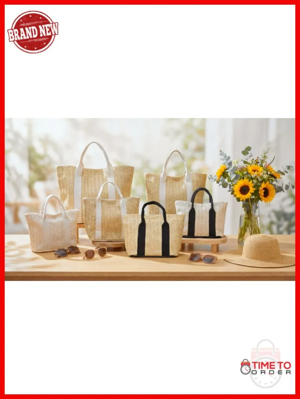 6 Pack Burlap Tote Bags Handwoven Beach Straw Bag with Handles